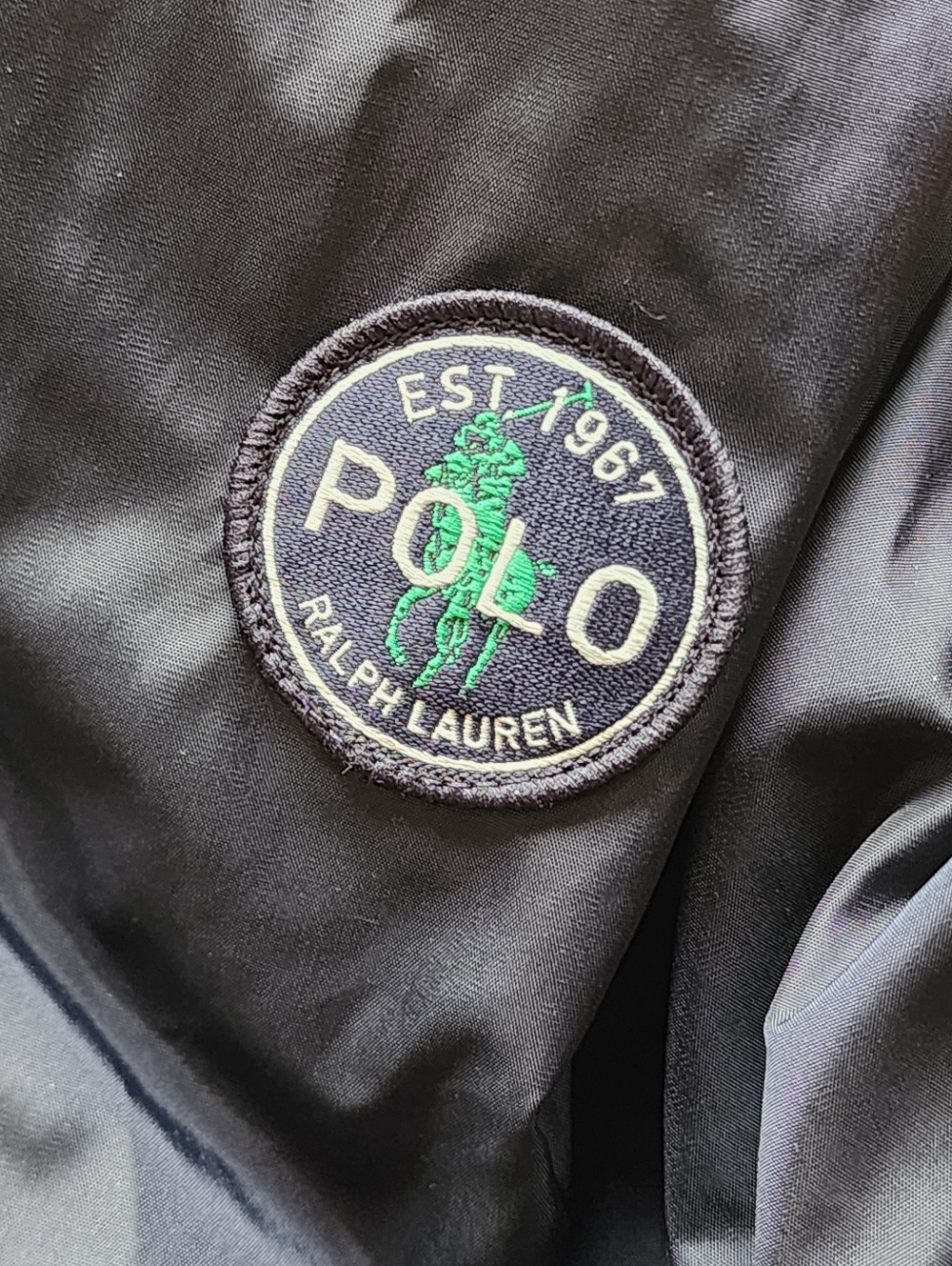 Size L - POLO by Ralph Lauren Navy Hooded Windbreaker with Green-Trim Zippers